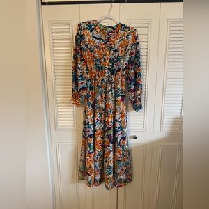 Beautiful Multicolor Tiered Flowy Women’s Maxi Dress Long Sleeves Size Medium
